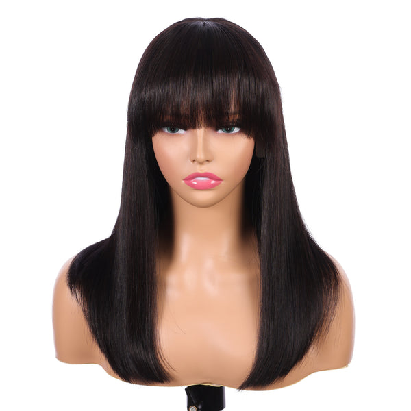200% Ultra High Density Lace Front Bob Wigs Short Style With Bangs Black Color