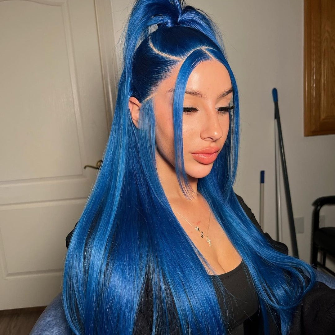 Peruvian Hair Dark Blue Color Lace Front Straight Wig  display picture 3