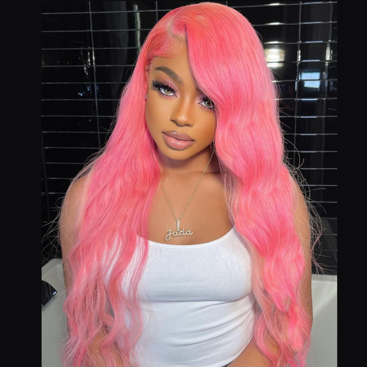 Full lace wig pink peach fulllace Long Wig 2020 Peach Pink Long Straight Synthetic Lace Front Wig - All  main image 3