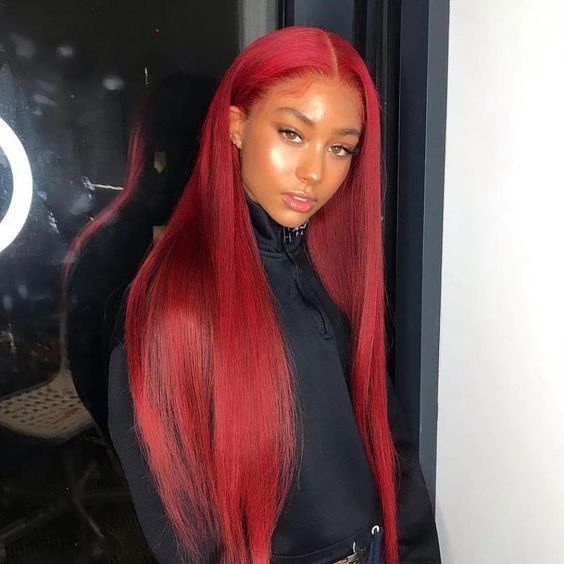 Peruvian Hair Lace Front Red Color Wig Straight Style