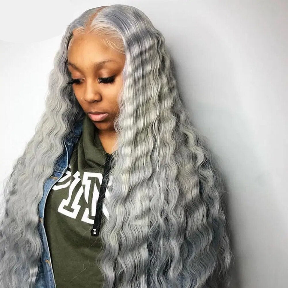 Peruvian Hair Lace Front Deep Wave Grey Color Wigs – Prosp  display picture 1