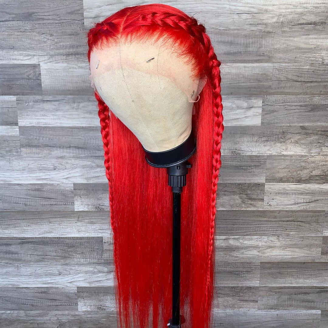 Human Hair Bright Red Color Lace Front Straight Wig Prosp Hair Shop