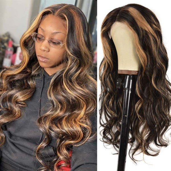 Human Hair Black With Blonde Highlight 4*4 Lace Closure Wig