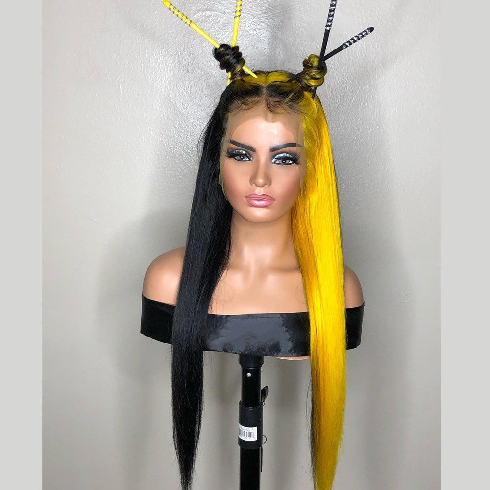 Peruvian Hair Half Black Half Yellow Lace Front Style Wig Prosp