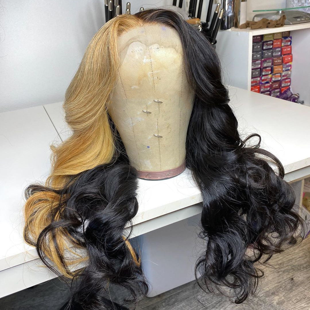 Human Hair Half Black Half Blond Color Lace Front Wig Prosp Hair Shop