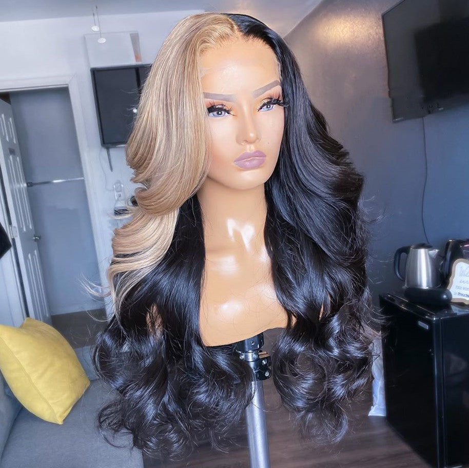 Brazilian Hair Half Blond Half Black Natural Wave Lace Front Wig – Prosp  Hair Shop