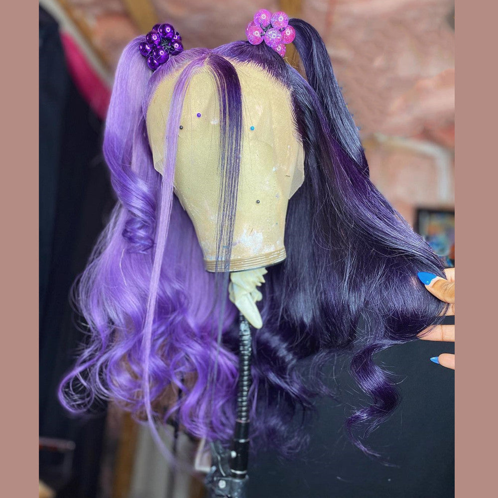 Peruvian Hair Half Light Purple Half Dark Purple Lace Front  display picture 2