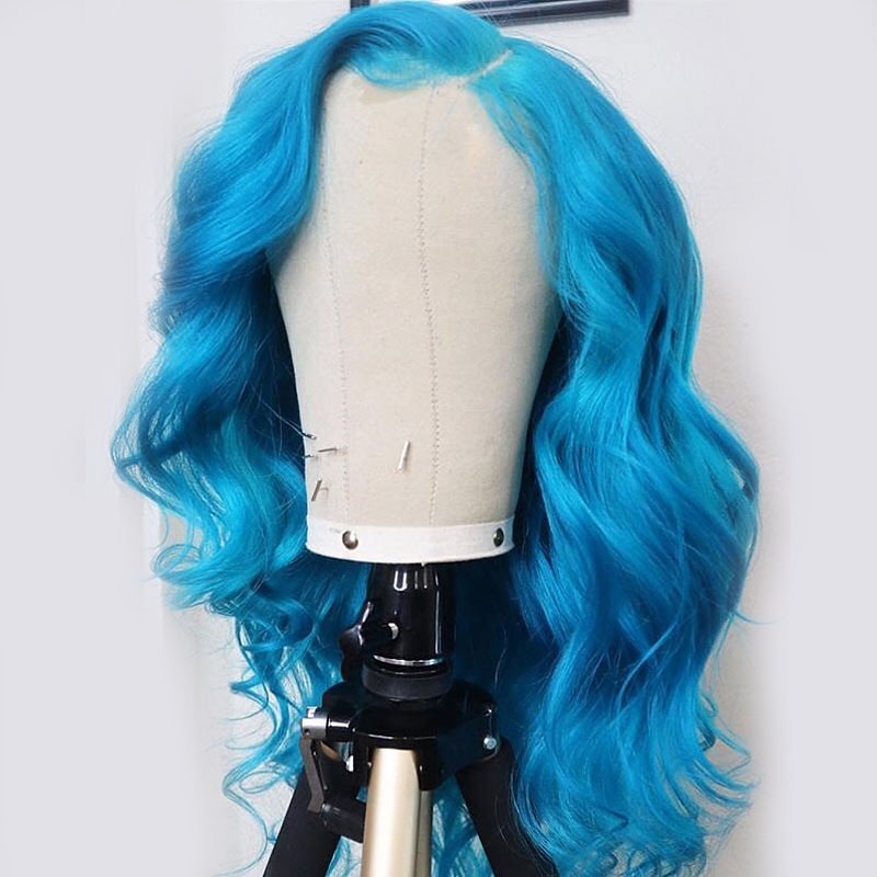 Real Human Hair Body Wave Ocean Blue Lace Front Wigs – Prosp  display picture 2