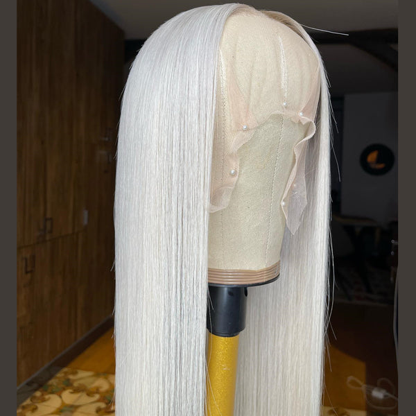 Real Human Hair Ice Blonde Color Lace Front Wig
