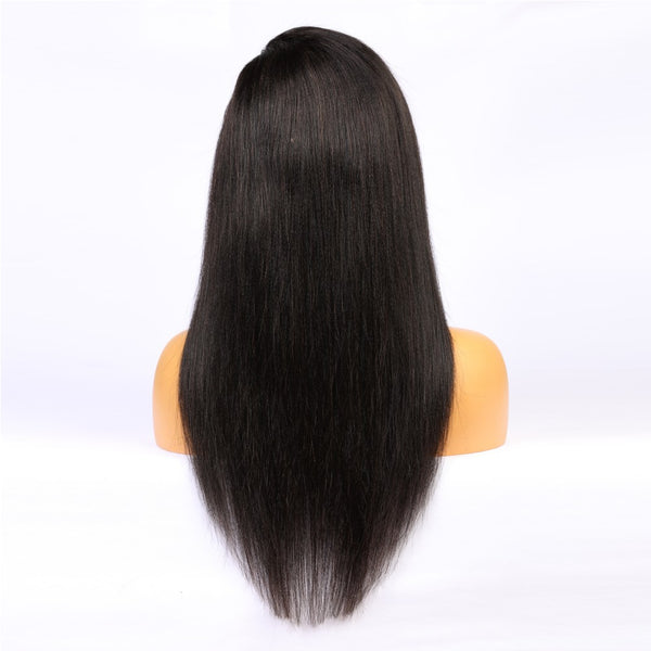Human Hair Full Lace Wig Yaki Straight Black Color For Women