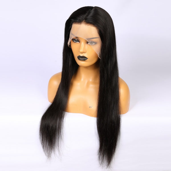 Human Hair Lace Front Wig Black Straight Style