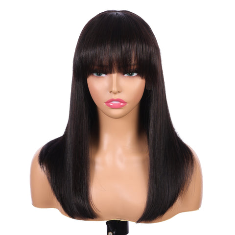 200% Ultra High Density Lace Front Bob Wigs Short Style With Bangs Black Color