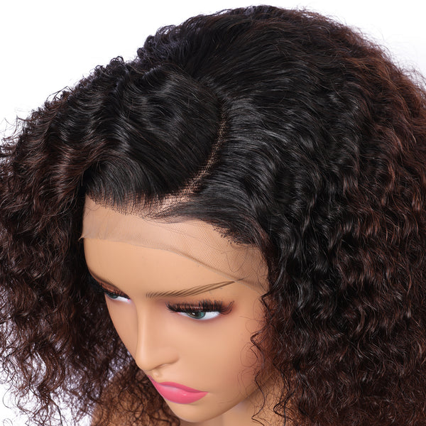 Human Hair Curly Lace Front Wig Black & Brown Style