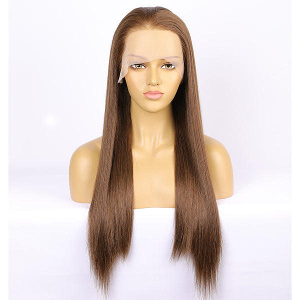 Human Hair Full Lace Wig Straight Light Brown Color For Women