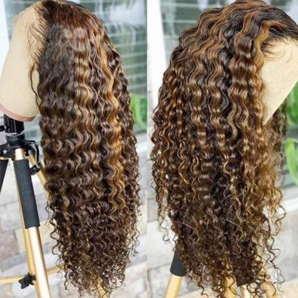 Brazilian Hair Highlight Color Deep Wave Lace Front 4*4 Closure Wig