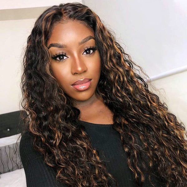 Brazilian Hair Highlight Color Deep Wave Lace Front 4*4 Closure Wig