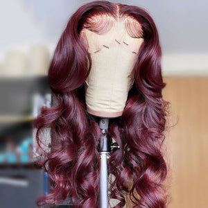 Burgundy  Human Hair Lace Front Wig 