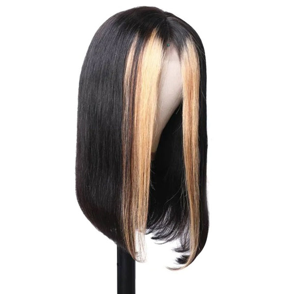 Human Hair Bob Black With Blonde 4*4 Lace Front Closure Wig