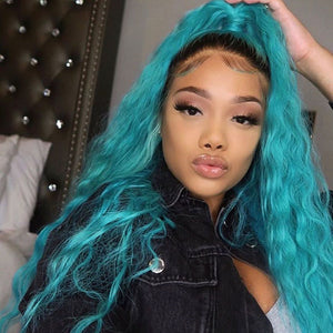 Peruvian Hair Blue Color With Dark Root Lace Front Wig â€“ Prosp Hair Shop