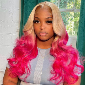 Human Hair Blonde with Pink Ombre Color Lace Front Wig – Prosp Hair Shop