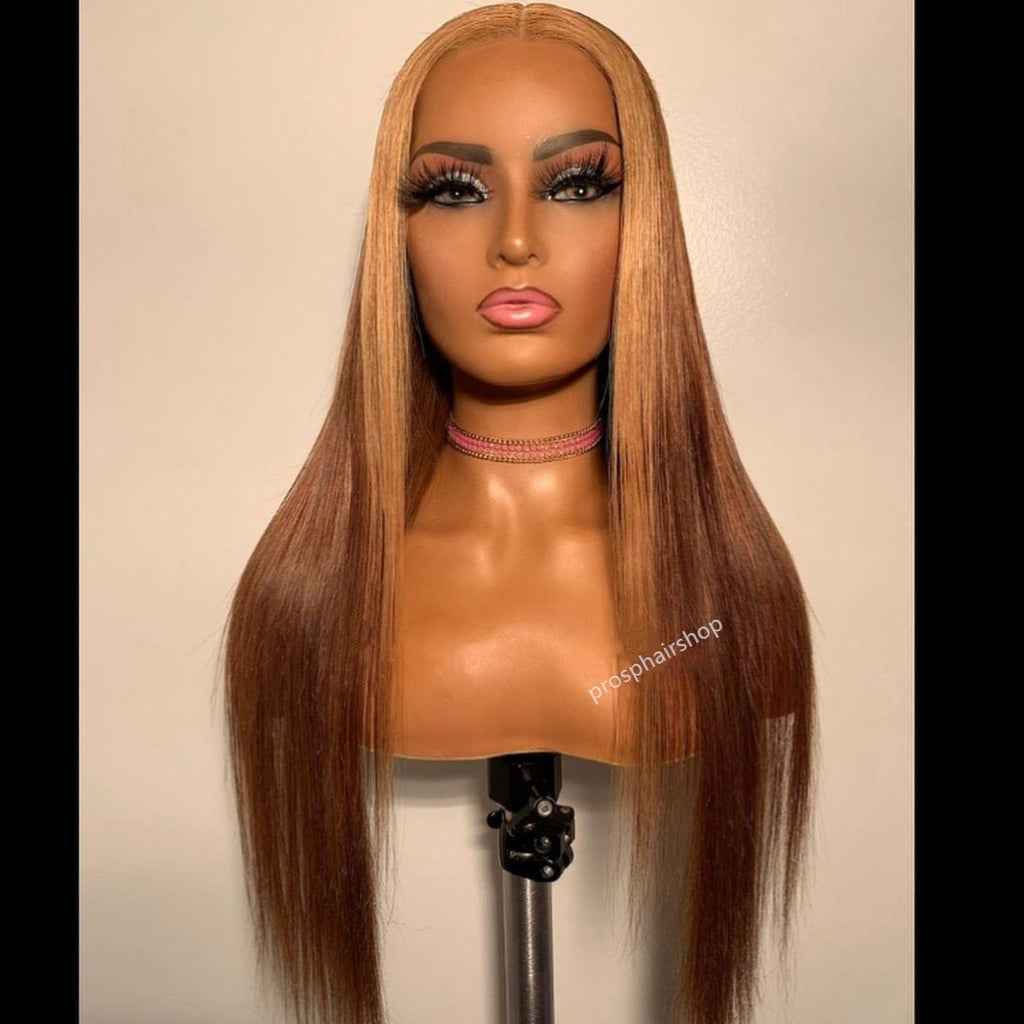 Brazilian Hair Brown Color Bleach Blond Highlight Lace Front Wig