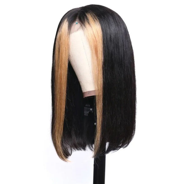 Human Hair Bob Black With Blonde 4*4 Lace Front Closure Wig