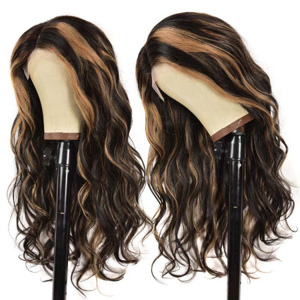 Human Hair Black With Blonde Highlight 4*4 Lace Closure Wig 