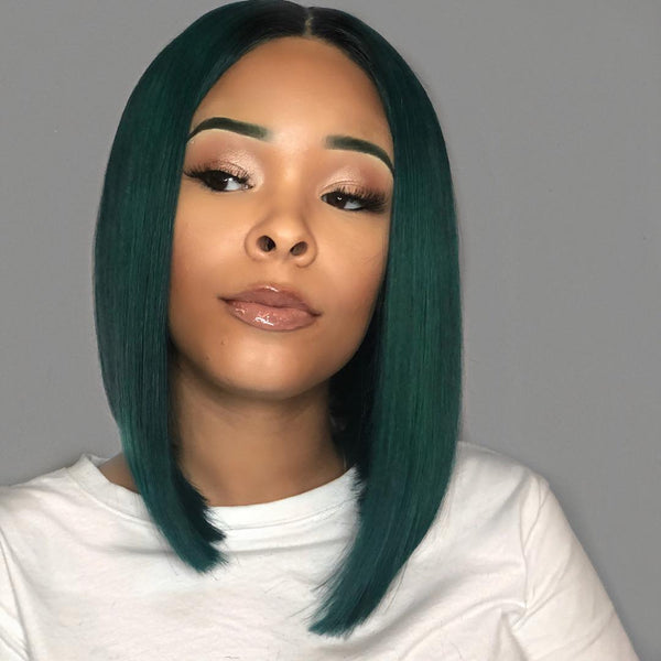 Human Hair Lace Front Dark Green Black Root Bob Wig Prosp Hair Shop