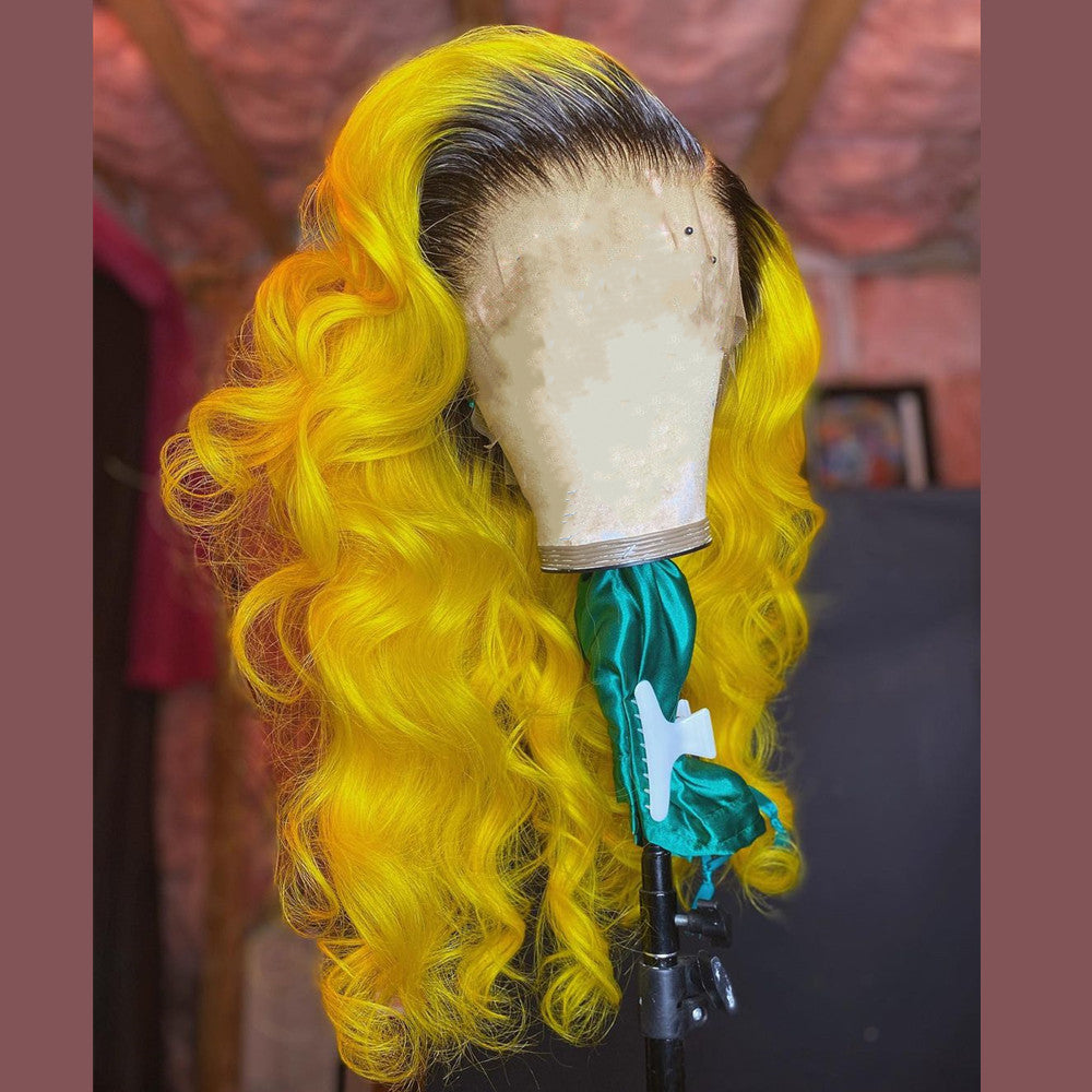 Peruvian Hair Yellow Color With Dark Root Style Lace Front Wig Prosp