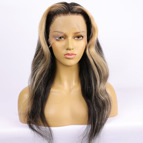 Human Hair Natural Color With Blonde Style Full Lace Wig