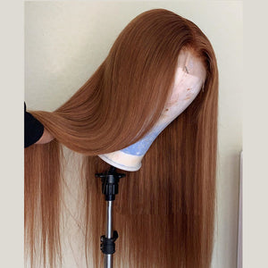 Virgin Human Hair Lace Front Light Ginger Color Straight Wig