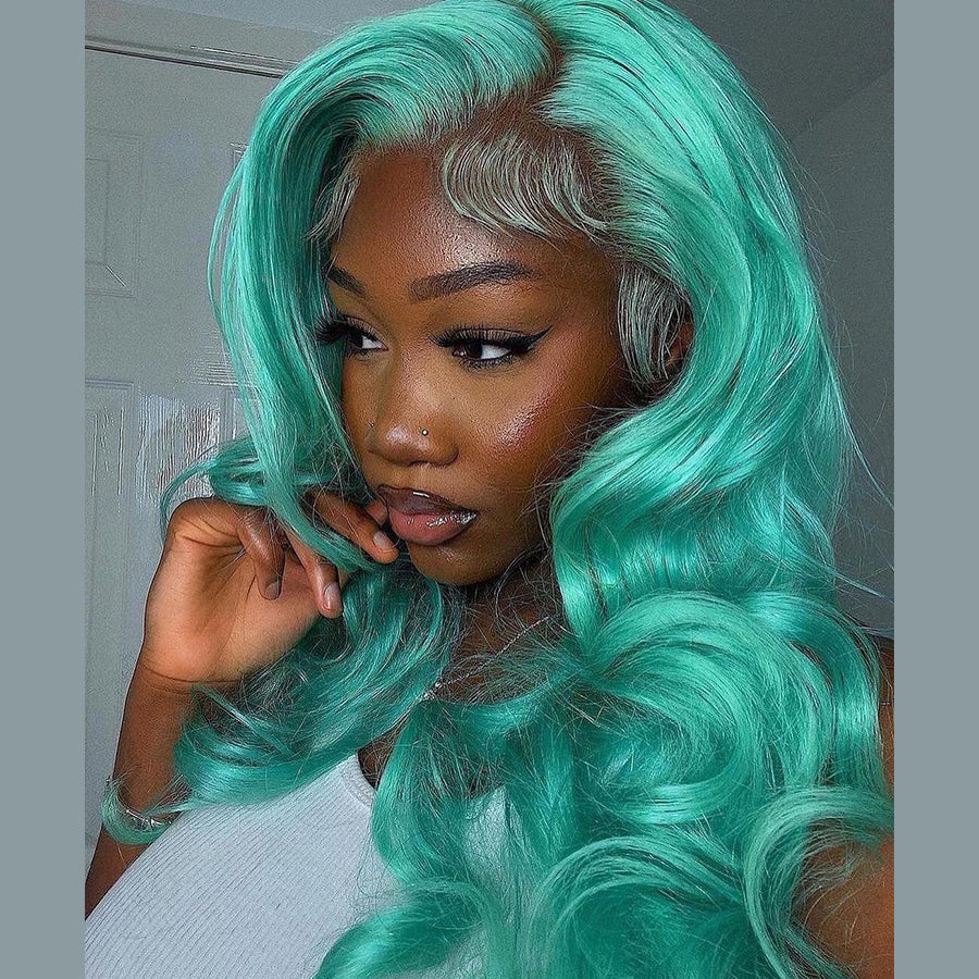 Peruvian Human Hair Mint Green Body Wave Style Lace Front  display picture 2