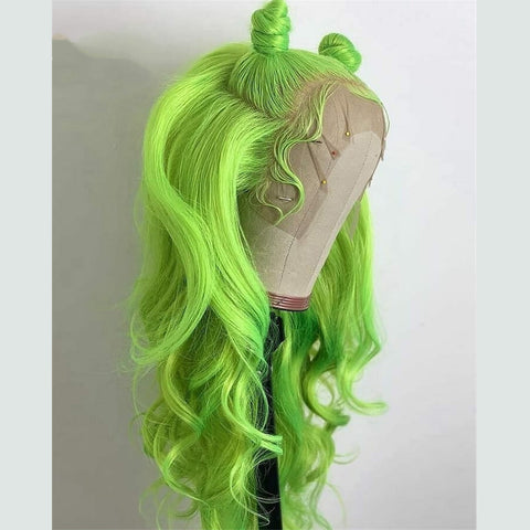 Virgin Human Hair Green Natural Wave Lace Front Wigs