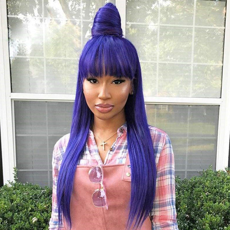 Virgin Peruvian Hair Purple Color Lace Front Wig With Bang – Prosp Hair ...