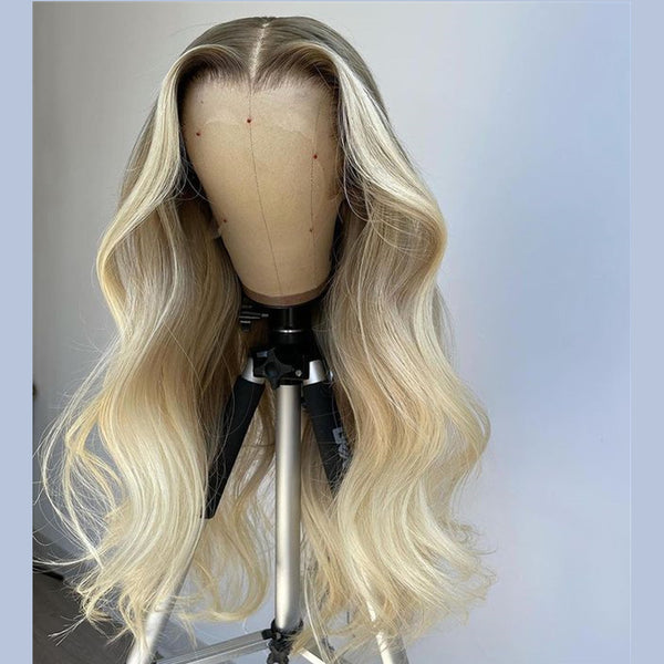 Peruvian Hair Ice Blonde With Dark Root Lace Front Fashion Wig