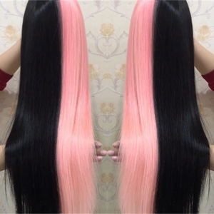 Human Peruvian Hair Half Pink And Half Black Lace Front Wigs