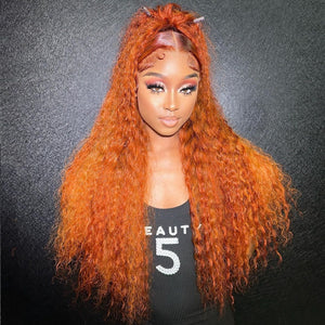 Orange Color Deep Wave Styled Wig