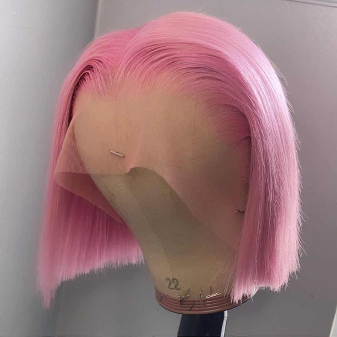 Human Hair Lace Front Short Bob Wig Pink Color Style