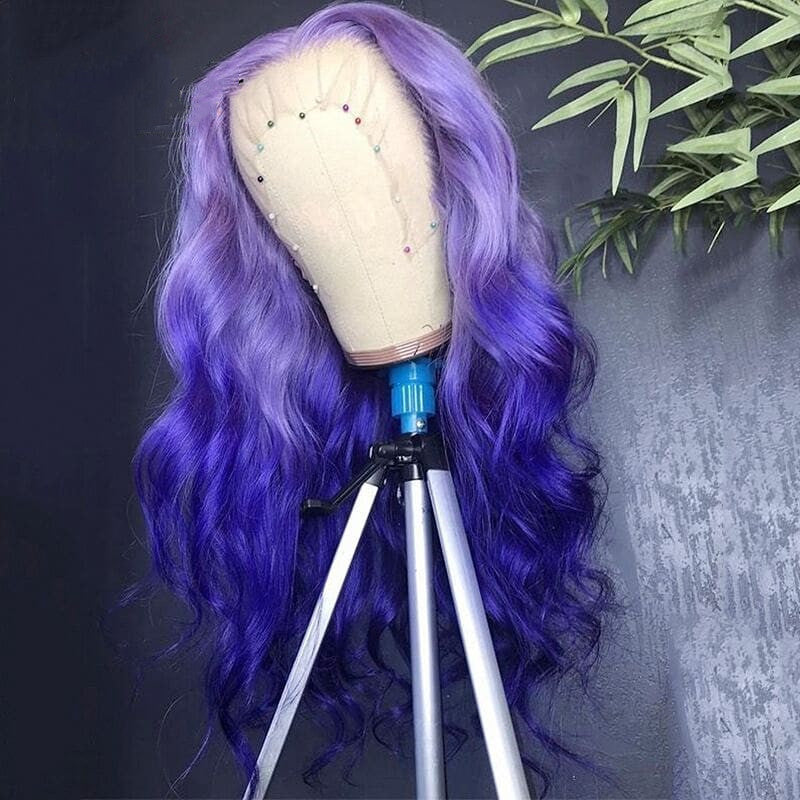 Peruvian Hair Natural Wave Purple Ombre Color Lace Front Wigs