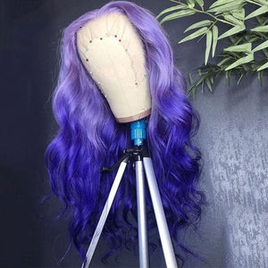 Peruvian Hair Natural Wave Purple Ombre Color Lace Front Wigs