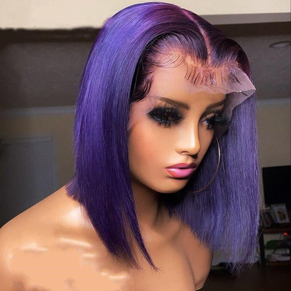 Human Hair Purple Bob Wig
