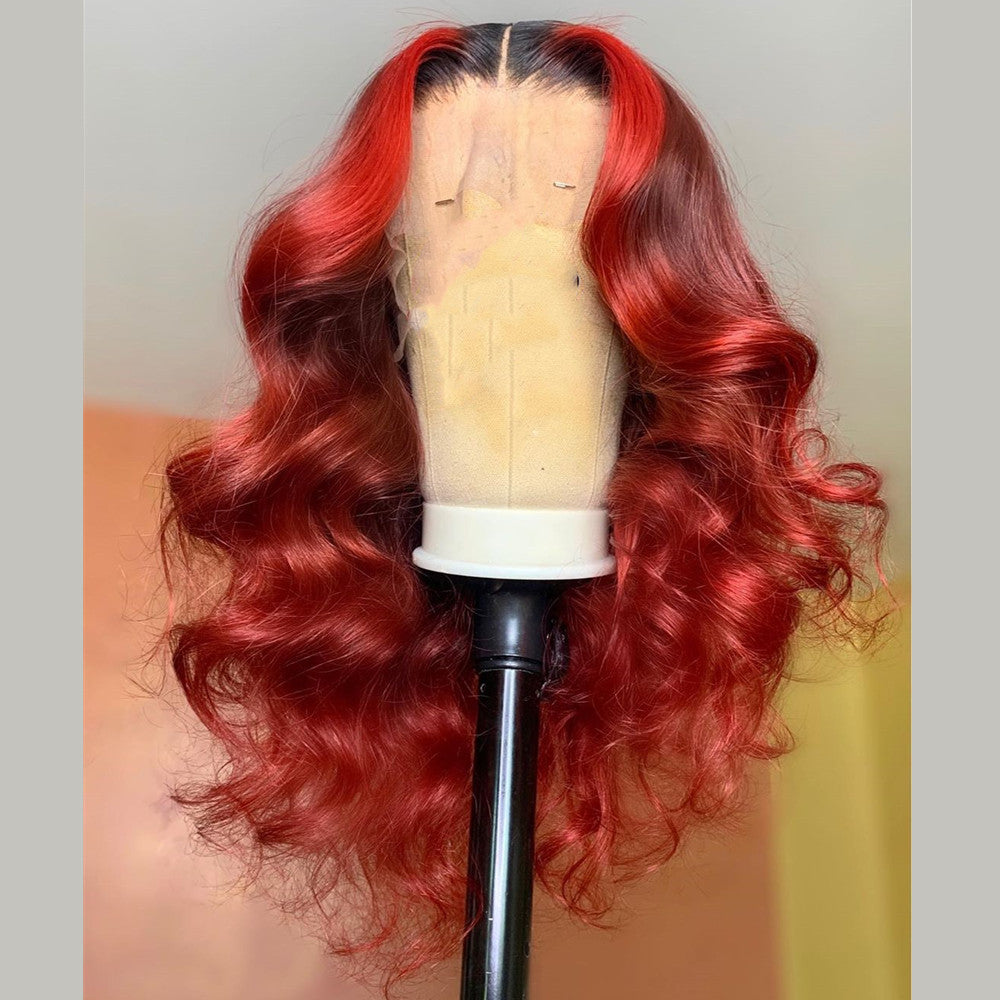 Peruvian Hair Red Ombre Color Highlight Lace Front Wig
