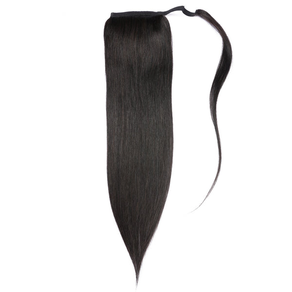 Straight Ponytail Human Hair Clip Extensions Wrap Around